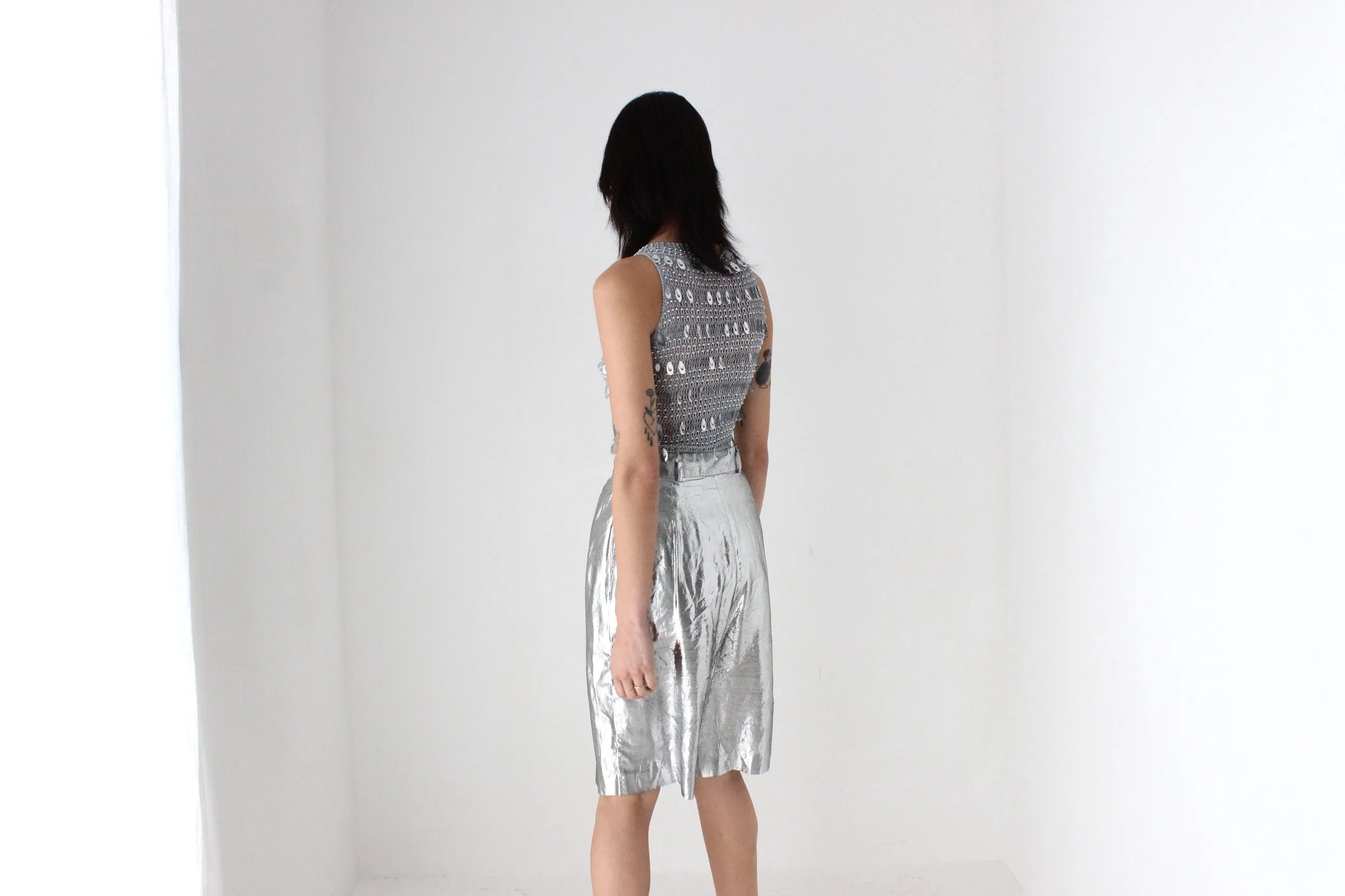 Y2K Crochet Knit & Pailette Sequin Discoball Party Crop Top
